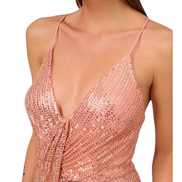 Liv Foster Draped Embellished Beads Sequins Minidress Rosy Peach NEW Size 12 - Picture 2 of 11